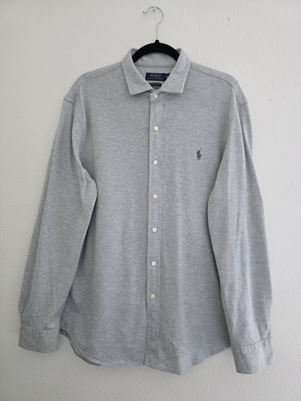 Polo Ralph Lauren Men's Knit Dress Shirt Long Sleeve Button Front In Gray Sz XL